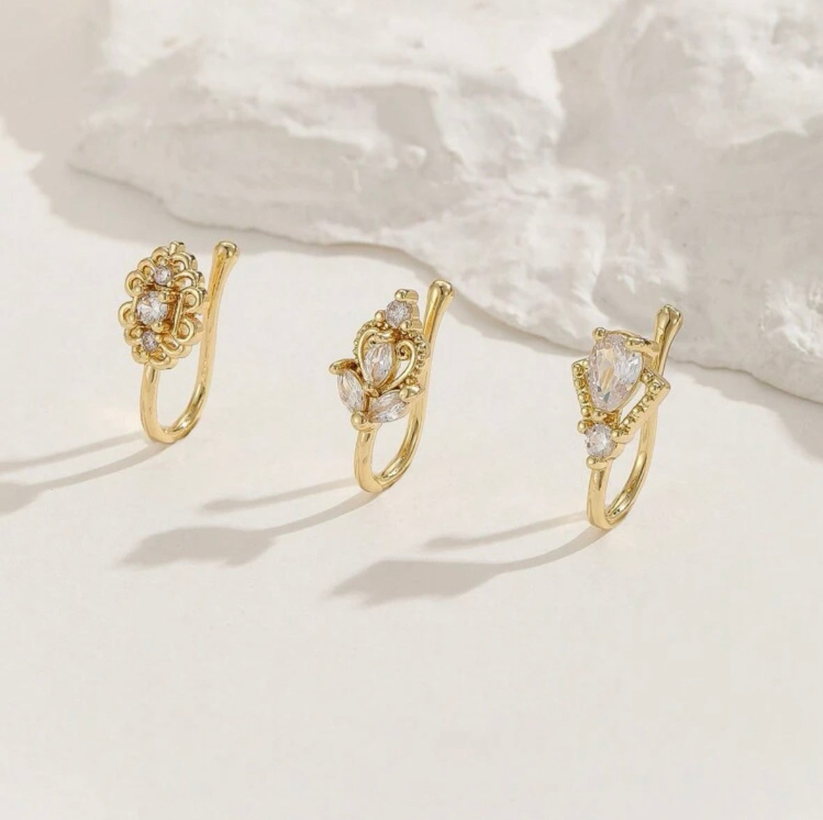 3pcs/set Fashionable Copper & Cubic
Zirconia Heart & Leaf Shaped Faux Nose Ring