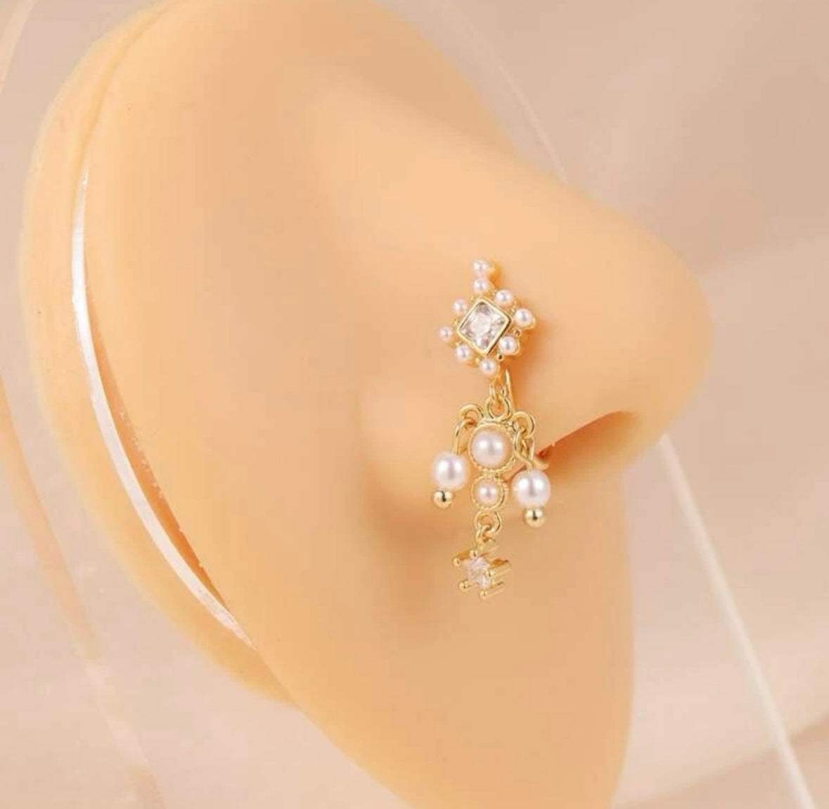 Faux Pearl & Rhinestone Decor Nose Cuff