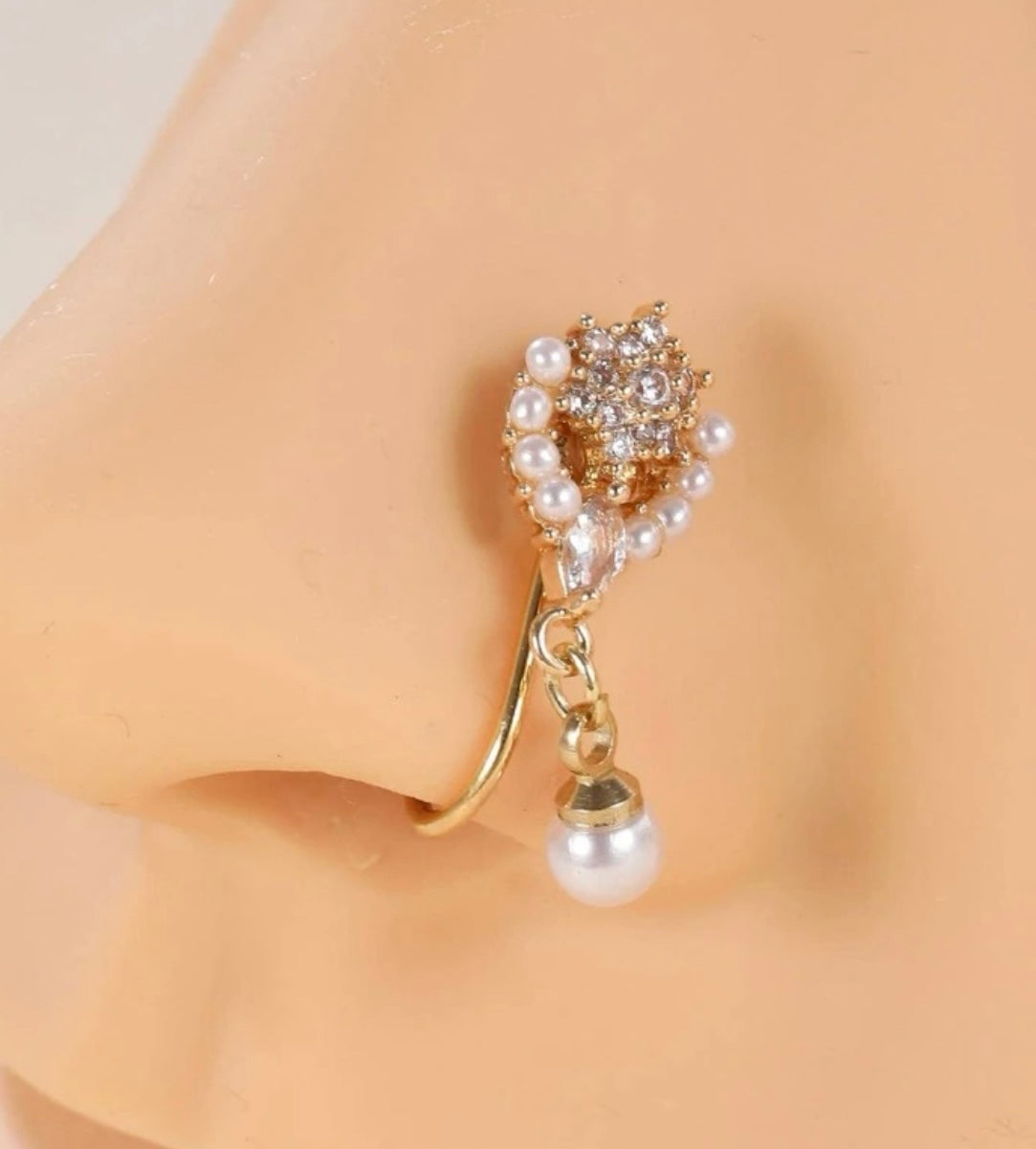 1pc Pearl & Cubic Zirconia Decor Nose cuff
