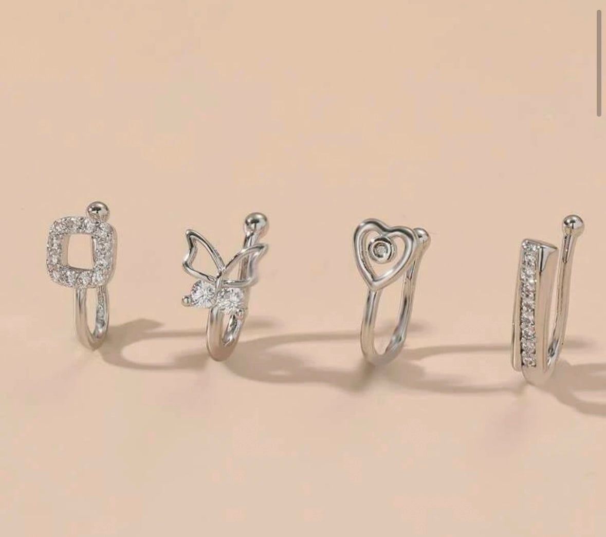 4pcs/set Copper, Cubic Zirconia Decor Nose Cuff For Women