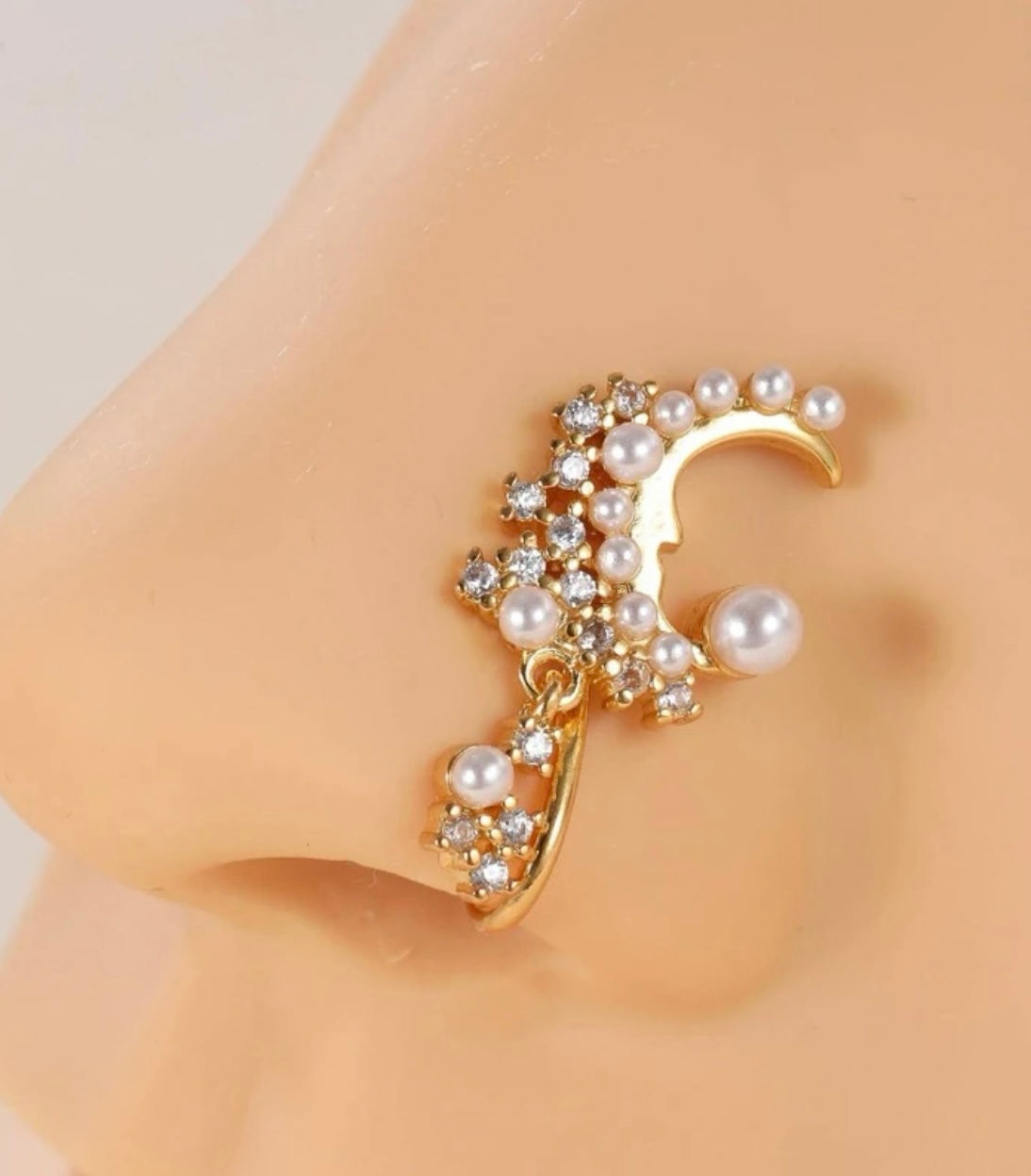1pc Glamorous Cubic & Pearl Decor Nose cuff