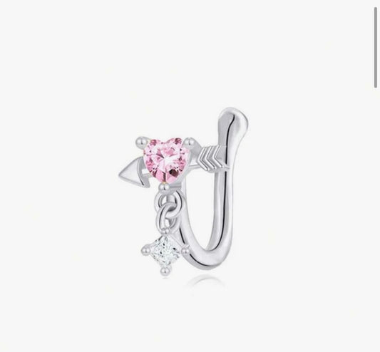 1pc Simple Non-Piercing Heart, Petal & Wing Shape Cubic Zirconia Silver Nose Clip, Nose Ring For Women